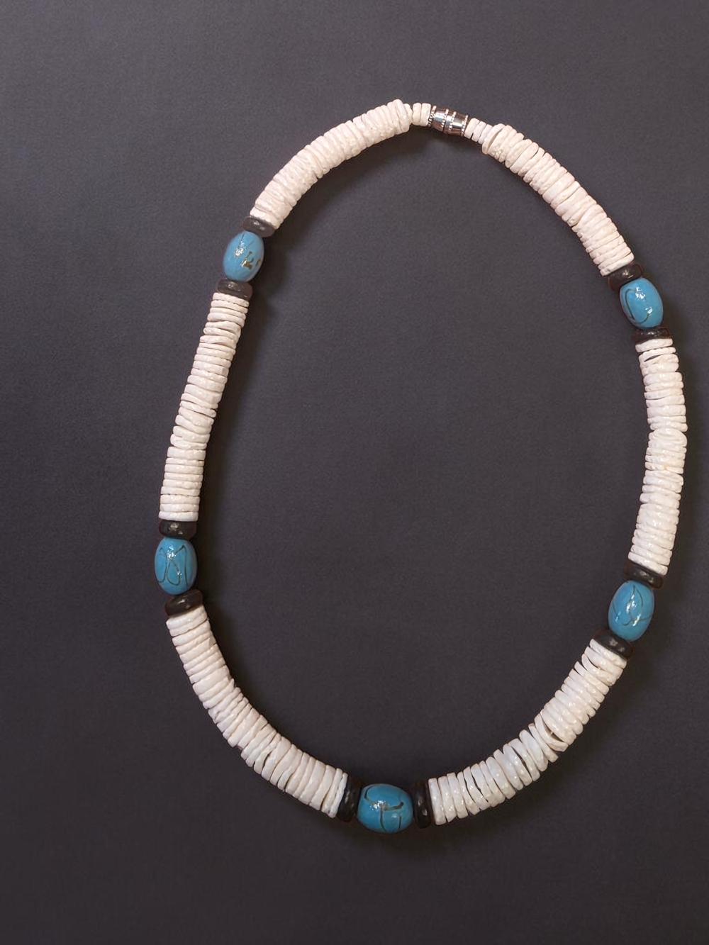 White Puka Shell & Turquoise Bead Heishi Necklace